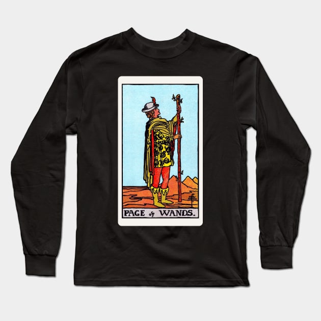 Card #32 - Page Of Wands - Rider Waite Smith Tarot Long Sleeve T-Shirt by RetroFitted